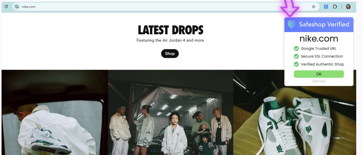 The SafeShop Verified pop-up on a store checkout